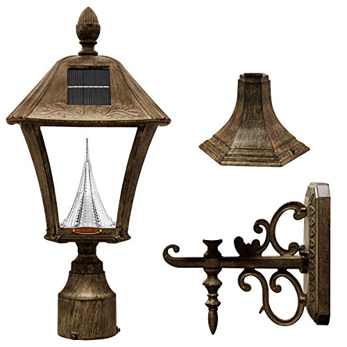 Gama Sonic Baytown Solar Outdoor Led Light Fixture Polepostwall Mount Kit Weathered Bronze Finish gs-106fpw-wb