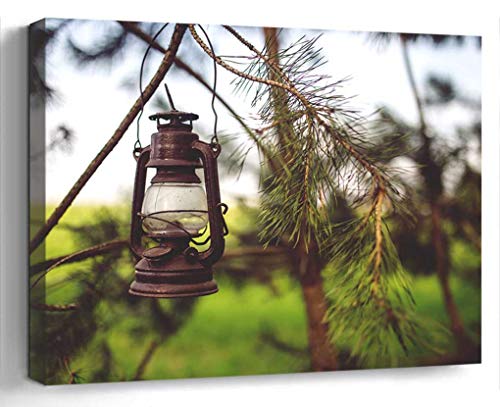 Wall Art Canvas Print Photo Artwork Home Decor 24x16 inches- Kerosene Lamp Woods Paraffin Light Old Vinta