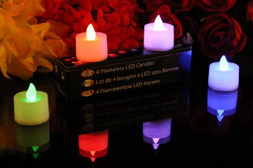 PK Green Colour Changing LED Battery Candles Flameless Tealights Set of 4