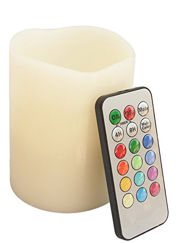 Candle Choice CAC70RW314M Round Melted Edge Remote Controlled Multi Color Changing Flameless Wax Pillar Candle Made with Real Wax 4 Tall