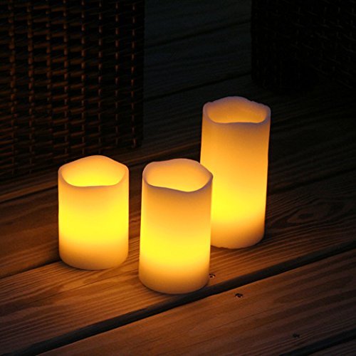 Realistic Wax Pillar Battery Operated Candles 3 Pc Set - Flameless Candles w Remote Control