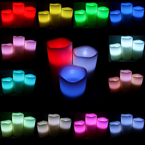 We Can Package LED Flameless Wax Pillar Candle Lights with 12 Changing Colors Remote 3pcspk