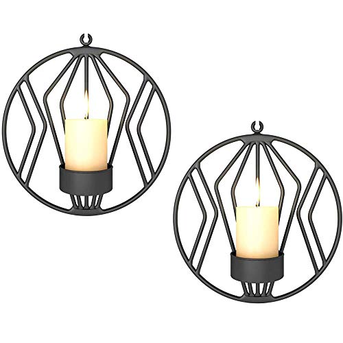 Eyourlife Set of 2 Wall Pillar Candle Sconce Metal Geometric Wall Hanging Metal Tealight Candle Holder Sconce Home Decor Living Room Wedding Coffee Bar-Black