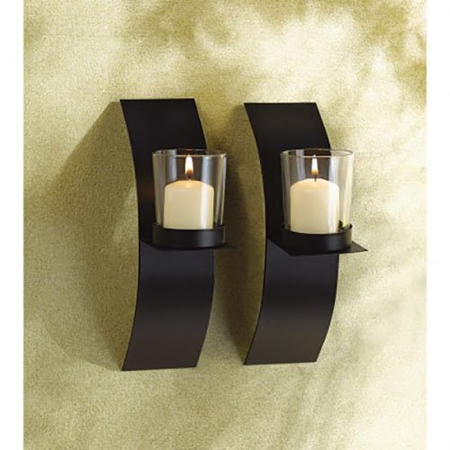 Modern Art Candle Holder Wall Sconce Plaque Set of Two New