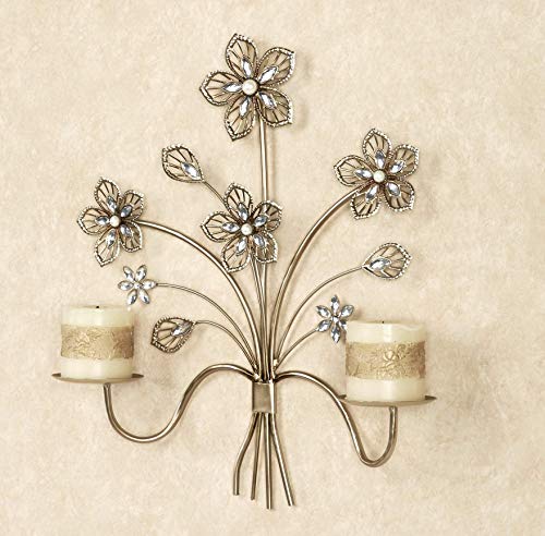 Touch of Class Metal Wall Sconce Wall Candle Holder with Flowers Gold