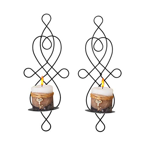 Wall Sconce Tea Light Candle Sconces Elegant Swirling Iron Hanging Wall Mounted Decorative Candle Holder for Home Decorations Weddings Events 2 Piece Black