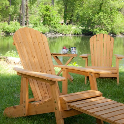 Big Daddy Reclining Adirondack Chair Set With Free Side Table - Natural