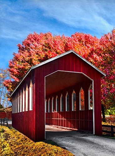 Country Lane Fall Garden Flag Covered Bridge Autumn Leaves 125 x 18