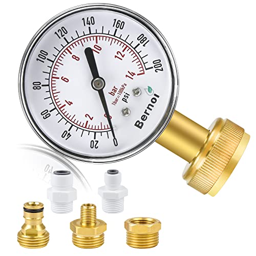 Water Pressure Gauge KitUniversal Water Pressure Test Gauge with LeadFree Brass Hose Fittings34 Female Coupler Plus 5 Adapters to Test in Multiple Systems (25 Pressure Gauge)