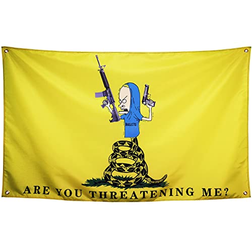 GoodsREAT Are You Threatening Me Flag Beavis Flag DonT Tread on Me Flag Banner 35 Ft Funny Meme Flags for Man Cave Frat Room Guys College Dorm Two Sides Printing Thick Polyester 4 Brass Grommets