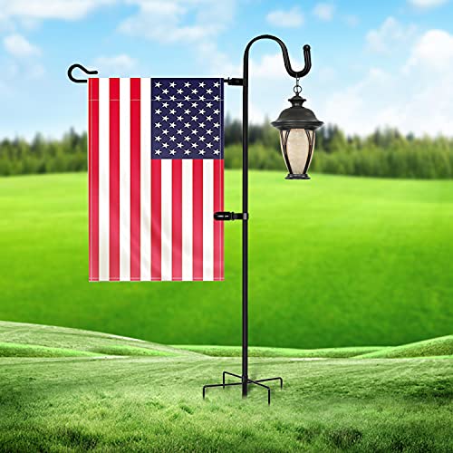 Jantens Garden Flag Holder Stand  Shepherds Hook 36 Inch Garden Flag Pole with AntiWind Clip for Flag Solar Lights Wreath and Decorations