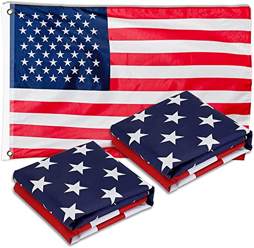 SEEYANG 3x5 Foot American US Flag Outdoor Heavy Duty 2PACKS  Vivid Color and UV Protected  USA Flags Polyester with Brass Grommets 3 X 5 Ft  Canvas Header and DoubleStitched Edges