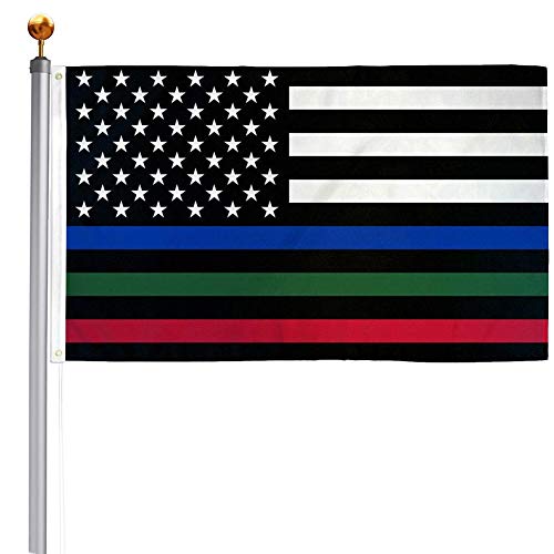 Thin Blue Red Green Line American Flag 3x5 Outdoor Police Firefighter Military American Flags USA Flag Support Fire Military Law Enforcement Officers