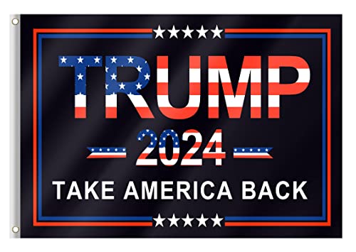 Trump 2024 Flag 3 x 5 Feet Trump Flag 2024 Take American Back Trump Flags American Flag with Brass Buttonhole Trump Flag for Outdoor Room (Black)