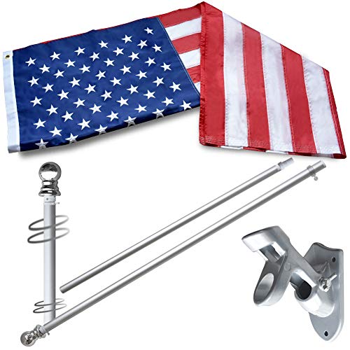 Vedouci 3x5 American Flag Kit with Nylon US Flag  No Tangle Spinning 6FT Aluminum Flag Pole  Double Adjustable Flagpole Bracket  Fade Resistant Commercial Grade Embroidered USA Flag Outdoor Flag