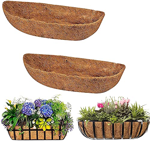 2 Pack Trough Coco Liner Fiber Replacement for Planters 24303648 inch Half Moon Coconut Coir Planter for Window BoxHanging Trough Planter Garden Flower Vegetables Pot Fence Flower Baskets