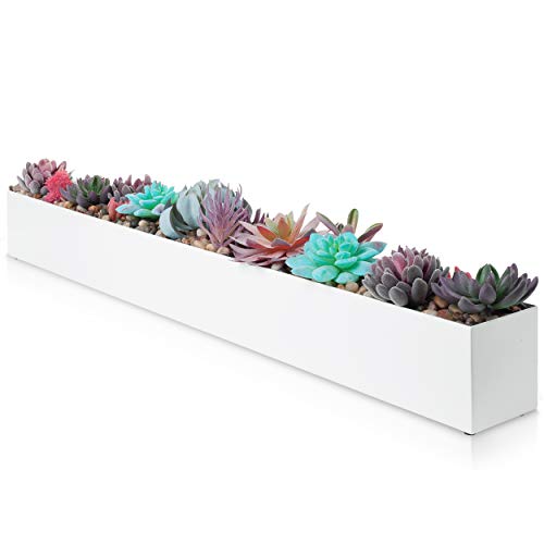 Modern Rectangle Planter Box  32 Metal Planter Ideal as a Long Succulent Planter  Rectangular Planter Box for Table or Window Sill Planters Indoor  Trough Planter for Indoor Window Planter  White