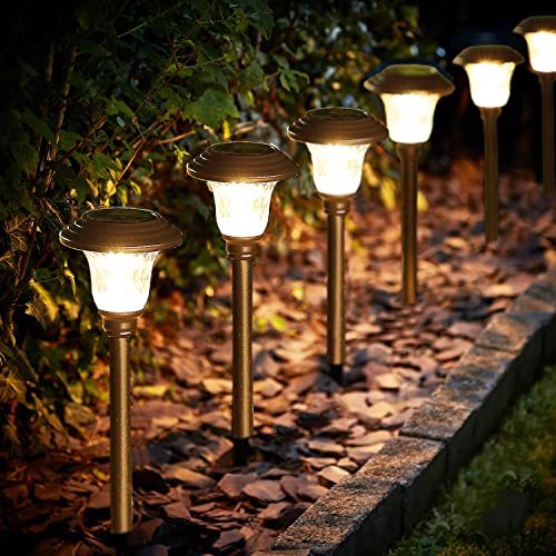 6 Pack Metal Bronze Waterproof Solar Power Landscape Pathway Garden Lights Outdoor Charged by Solar Power Lights Outdoor Apply to Path Light Walkway Light or Driveway Light Around The House or Yard