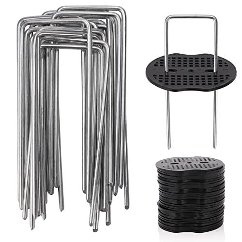 Gukasxi 30pcs 4inch Garden Stakes Landscape Staples with 30 Gasket Garden Stakes Fence Ground Stake Tent Anchors Yard Metal Landscape Staplesfor Artificial Grass Outdoor Pipe Fixing (4 inch)