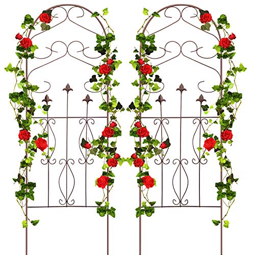 Amagabeli Garden Trellis 60 x 18 Rustproof Brown Iron Potted Vines Vegetables Flowers Patio Metal Wire Lattice Grid Panels for Ivy Roses Cucumbers Clematis Supports 2 Pack