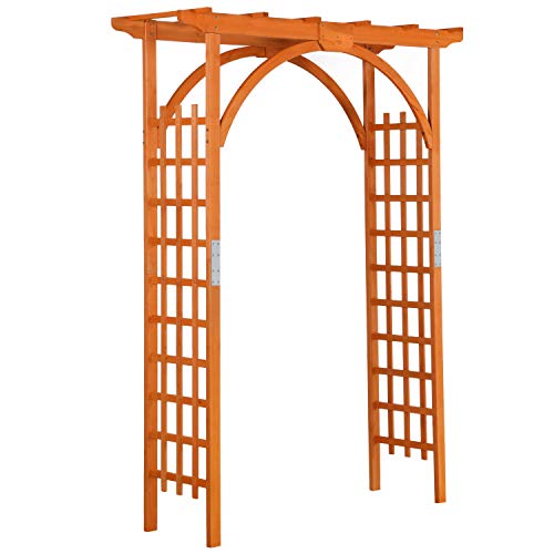 Topeakmart Wood Arbor Arch Trellis Climbing Plant Wedding Garden Patio Bridal Party Decoration Arbor Wood  Iron Outdoor Square Top 63 x 24 x 85in Natural Wood