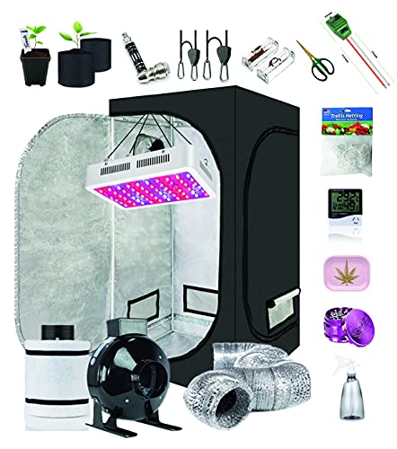 Indoor Grow Tents  1000W LED Full Spectrum Grow Light Grow Tent Complete Kit For Indoor Plants 4 Inch Fan And Filter Ventilation System Inlcuded (4 Fan Filter1000W LED LIGHTGROW TENT 32X32X60)