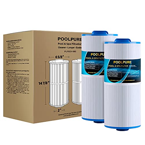 POOLPURE 6CH960 Spa Filter Replaces PJW60TLF2S Jacuzzi Filters J300 J400 Unicel 6CH960 Filbur FC2800 6540476 6540383 Hot Tub Filter with Closed Handle(Not be Removed) 2 Pack