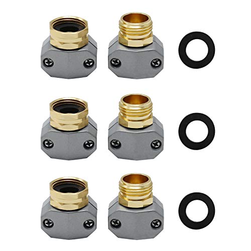 Garden Hose Repair Fittings Aluminum Water Hose Ends Male and Female Hose Connector with Zinc Clamp Fit for All 58 and 34 Garden Hose Pack of 3