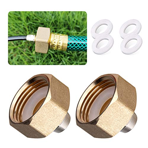 HOMENOTE US Standard Faucet Adapter 34 to 14 Hose Adapter Convert 34 Female Hose Thread Bib to 14 Tubing 2 Brass Adapter with 4 Washers