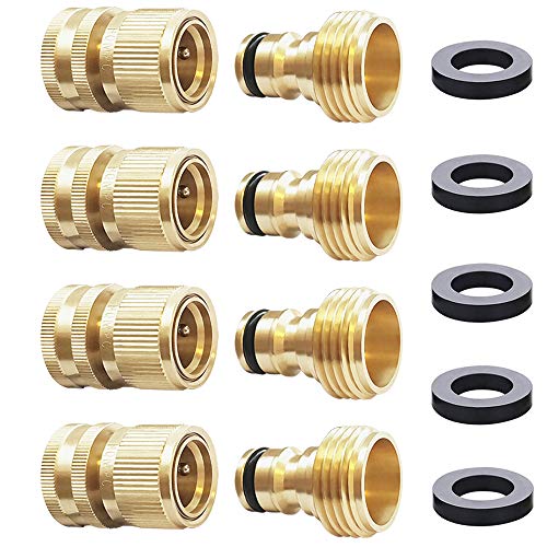 HQMPC Garden Hose Quick Connect Solid Brass Quick Connector Garden Hose Fitting Water Hose Connectors 34 inch GHT (4Sets)