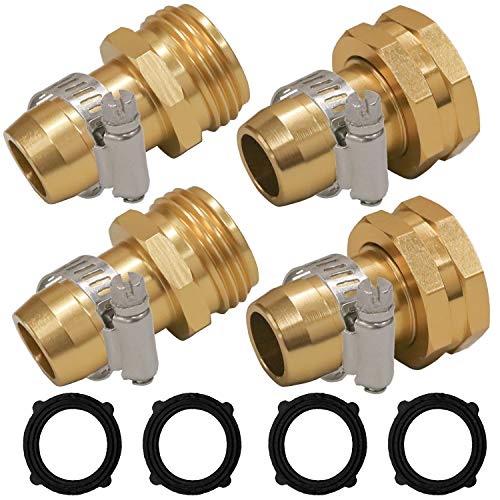 Hourleey Garden Hose Repair Connector with Clamps Fit for 34 or 58 Garden Hose Fitting 2 Set