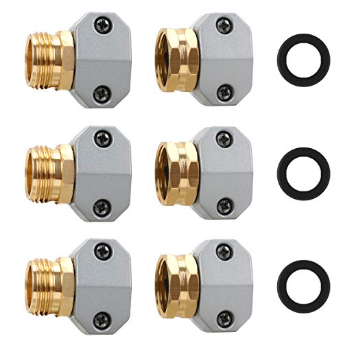 STYDDI Garden Hose Repair Connector Fitting Aluminum Mender Female and Male Hose End Connector with Zinc Clamp Fit 58Inch and 34Inch Garden Hose 3 Sets