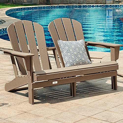 Ehomexpert Classic Outdoor Double Adirondack Chair for Garden Porch Patio Deck Backyard Weather Resistant Accent Furniture Brown