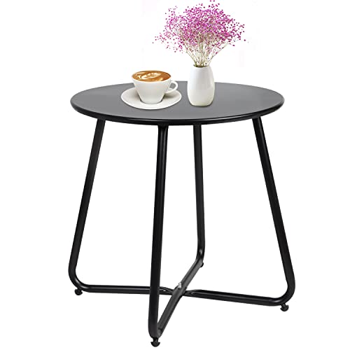 Patio Outdoor Side Tables Round Metal Accent End Coffee Table for Small Spaces Balcony Yard Garden Black