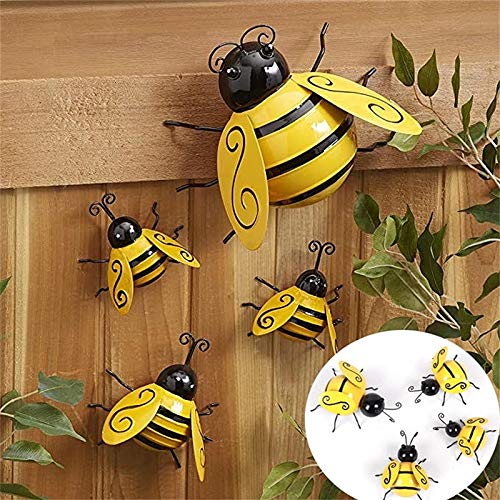 RADUGAA Metal Bees Decorations Garden Accents Yard Fence 3D Iron Art Sculpture Ornaments Lawn Bar Bedroom Living Room Coffee Shop Wall Hanging Bumblebee Art Decoration