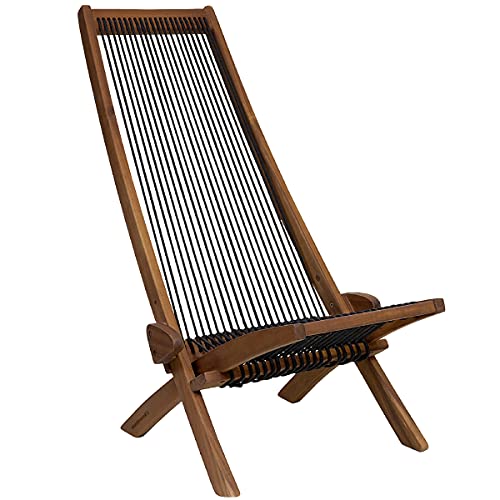 CleverMade Tamarack Folding Rope Chair  Foldable Outdoor Low Profile Wood Lounge Chair for the Patio Backyard and Deck No Assembly Required