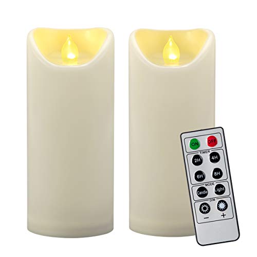 2PCS 7 Outdoor Waterproof Flameless LED Pillar Candles with Remote TimerBattery Operated Electric Flickering Plastic LED Fake Candle for Halloween Pumpkin Light Lantern Christmas Decorations (Ivory)