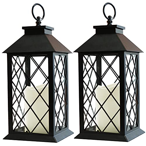 Bright Zeal 2Pack 14 Decorative Candle Lantern Black Outdoor Lanterns with Timer Candles  Lanterns Battery Powered Led Decorative for Wedding  Decorative Hanging Lantern for Patio Tabletop Lantern