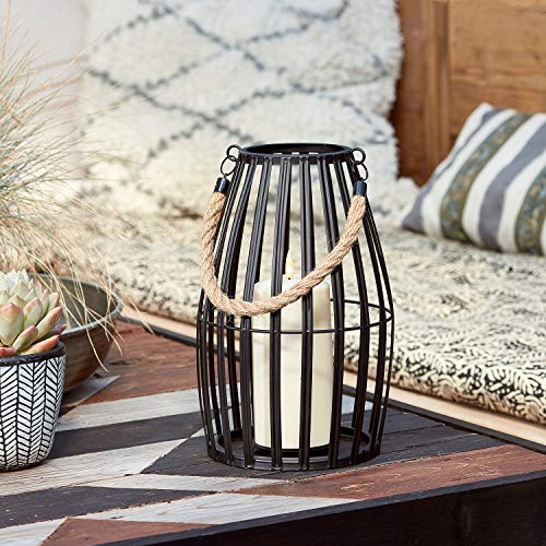 Lights4fun Inc 115 Black Slatted Metal Battery Operated LED Flameless Candle Lantern for Indoor Outdoor Use