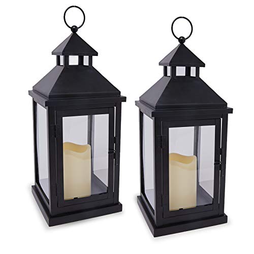 XINLONGXUAN Hanging Lantern Lights Battery Powered Waterproof OutdoorIndoor Decorative Lanterns with LED Candles Black 2 Pack