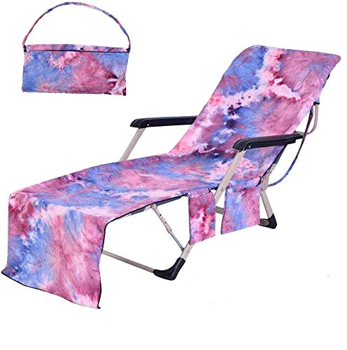 Beach Chair Cover Microfiber Chaise Lounge Towel Cover with Storage Pockets for Pool Sun Lounger Hotel Garden Purple TieDye