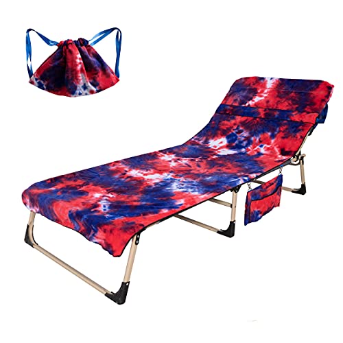 Beach Chair CoverPortable Microfiber Chaise Lounge Towel Cover with Side Storage PocketsNo Sliding Lounge Chair Cover for Pool Hotel Garden Sunbathing Cruise VacationTie Dye Red