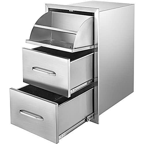 Mophorn 17W x 30H x 21D Inch Outdoor Kitchen Stainless Steel Double Access Drawers with Paper Towel Holder Combo for BBQ Island or Grill Station