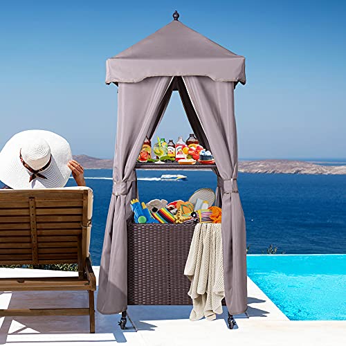 Outime Outdoor Furniture Patio Valentines Day Gift Brown Wicker Rolled Towel Valet Windproof Coffee Cover with Zipper Brakeable Universal Wheels