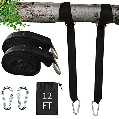 12FT 2400LB Hammock Tree Straps  Extra Long Tree Swing Hanging Kit with Carabiner Easy Hang Tree Strap or Hammock Straps  Heavy Duty Adjustable Tree Straps for All Swing and Hammock Types