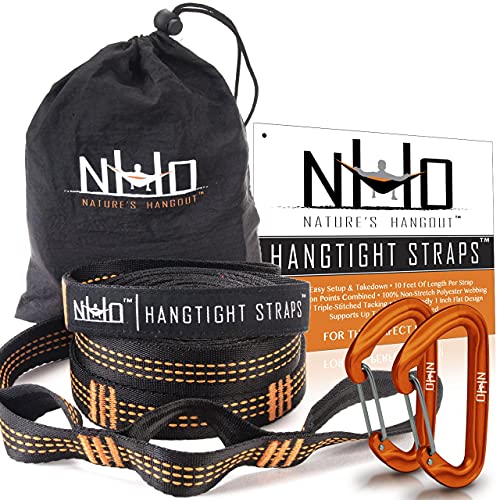 HangTight Hammock Straps With Carabiners  Quick  Easy Setup For All Hammocks Extra Strong Lightweight  Tree Friendly No Stretch Polyester 20 Feet Long  32 Adjustable Loops Total