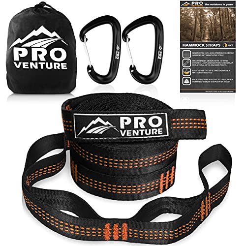 Pro Venture Hammock Straps and 2 Carabiners 302 Loops 1200lbs Breaking Strength (400lbs Rated)  100 NonStretch Lightweight Portable Camping  Quick Easy Setup  Heavy Duty  Tree Friendly