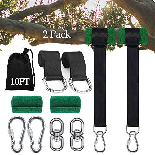 Werfeito 10FT Tree Swing Hanging Straps Kit Holds 3000 lbs (Set of 2) Extra Long Tree Swing Straps with Tree Protector Heavy Duty Carabiner and Swivel Fast  Easy Way to Hang Any Swing or Hammock