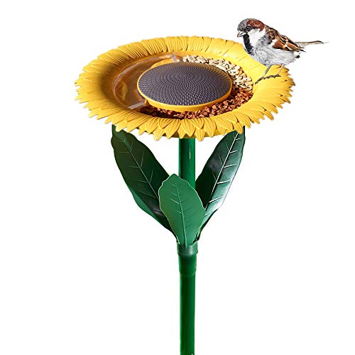 Original Sunflower Bird Feeder Outdoor  Flower Shape Bird Feeding Tray Tiny Bird Bath Garden Decor Stake Ideal Gift Surprise for Nature Lover Wild Bird Watcher Kids and Children